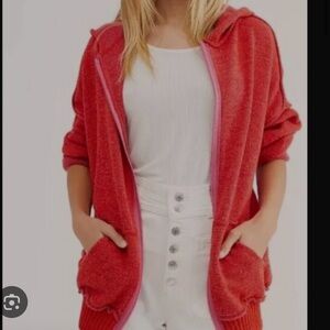 Free People in Bloom full zip hoodie in red combo